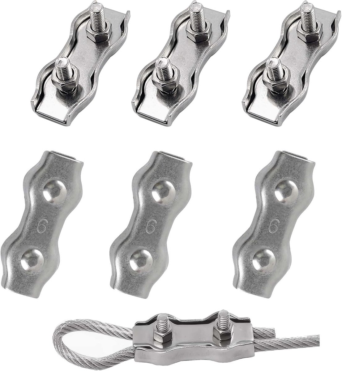 draadkabelklem roestvrij staal 304 kabelklemmen duplex staalkabel klem kabelverbinder voor staalkabel staaldraad bevestigd Geschikt voor Ø 4 mm draad 6 stuks