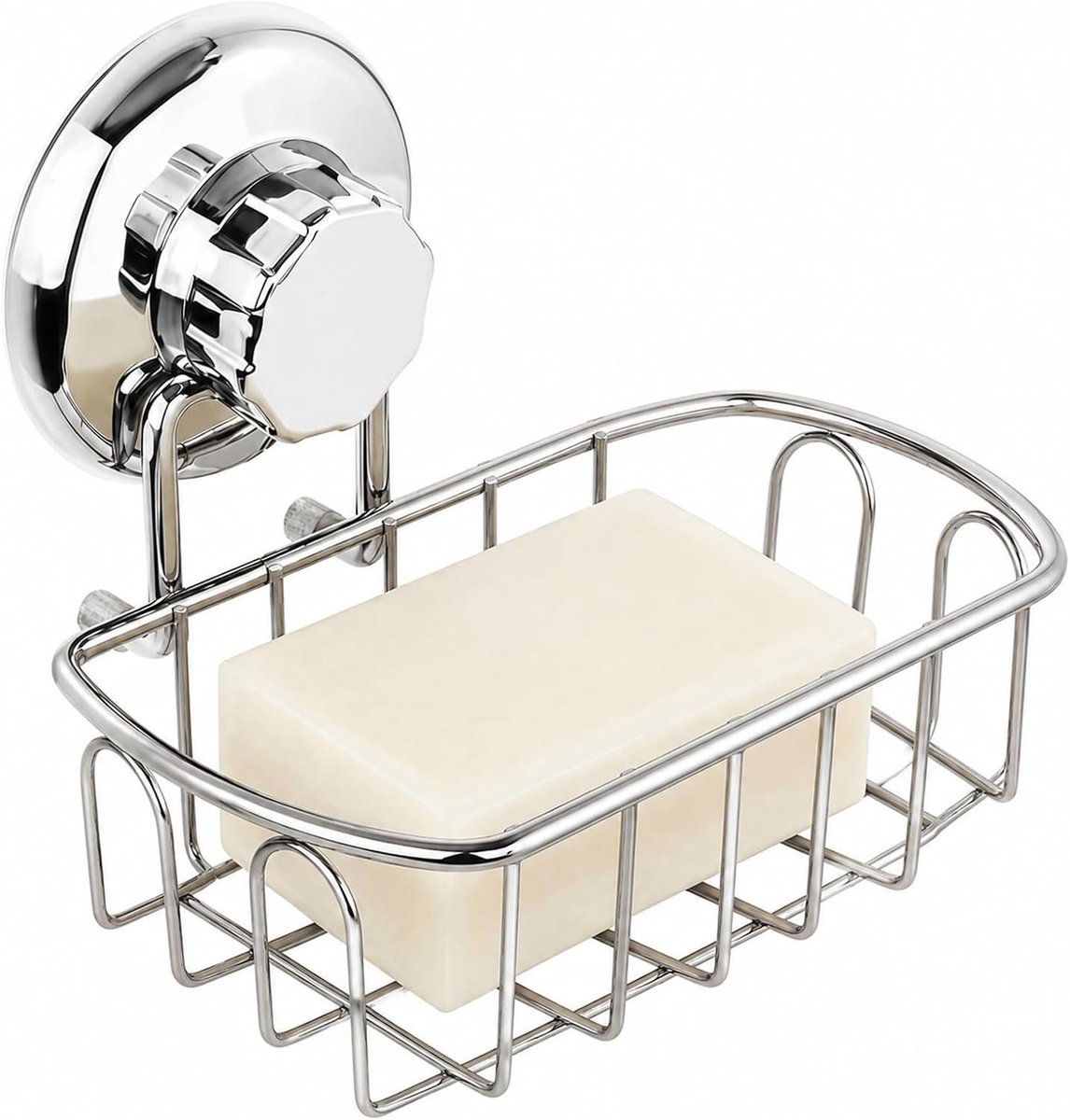 Roestvrijstalen zeepbakje met zuignap, wandmand zonder boren voor badkamer en keuken, ideaal voor zeep en spons met afvoer en modern ontwerp