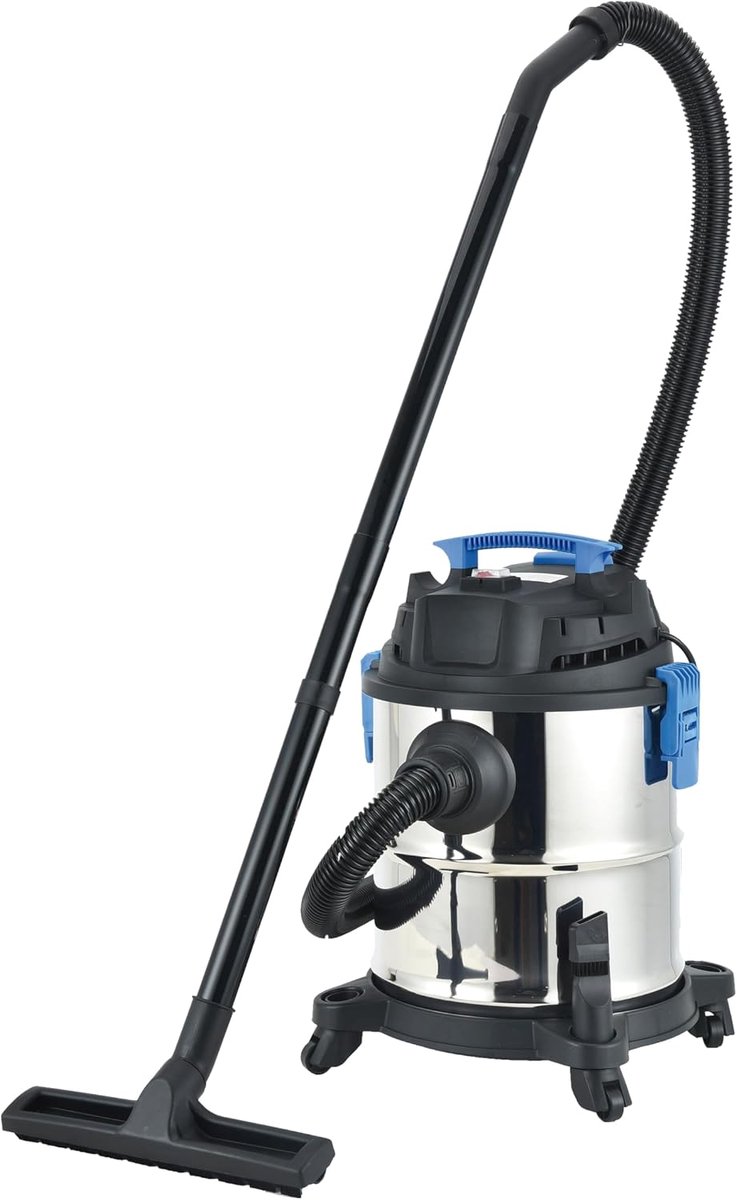 - 3 in 1 stofzuiger - vloeistof, as en stof - Vermogen 1200 W - Ventilatorfunctie - 15 liter - Nat- en droogzuiger met wielen - Voor gestoffeerde meubels, auto, vloer en buitenruimte