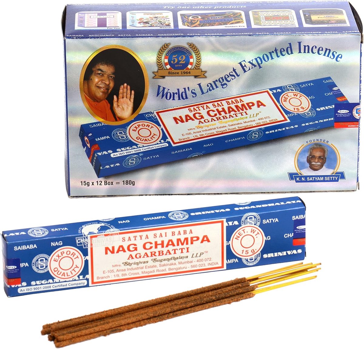 SnelShoppen - Nag Champa Wierook Sticks Large Pack, Blauw, 12 Pakken van 15 g, Totaal 180 gram, Handgerold Wierook voor Meditatie, Ontspanning en Fees