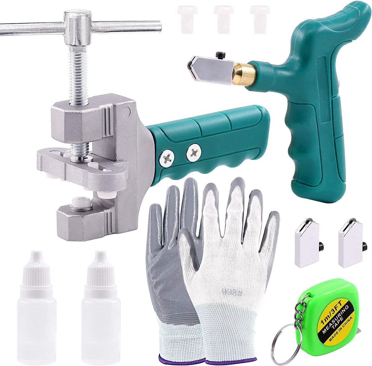 12 stuks 2-in-1 glazen tegelsnijgereedschapsset, inclusief glazen breaking pliers en glassnijder, spiegelsnijkit, glas running pliers keramisch snijgereedschap voor gemakkelijk glide glas en
