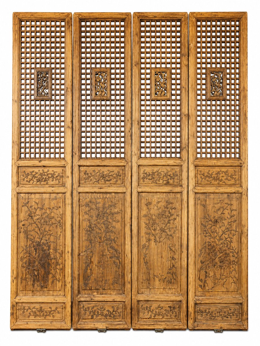 Fine Asianliving Antiek Chinese Room Dividers Wooden Panel Screens Handcarved Set/4 Each W53xD6xH275cm Chinese Meubels Oosterse Kast