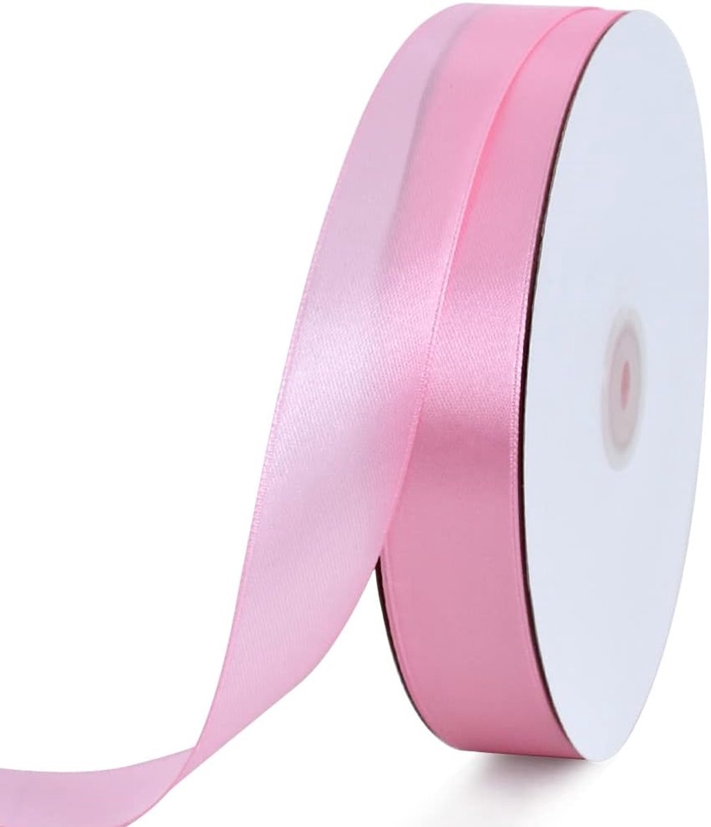 Satijnen lint 1 inch x 100 yards babyroze, dun satijnen lint in effen kleur, voor inpakken, knutselen, haarstrikken maken, bruiloftsfeestdecoratie, uitnodigingskaarten, bloemenboeketten