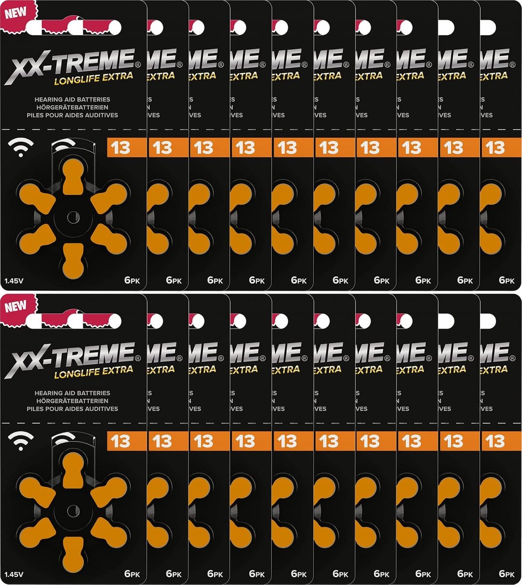 SnelShoppen - XX-Treme Longlife Extra Hoortoestelbatterijen Type 13 - 120 Stuks - Hoogwaardige Zink-lucht Batterijen - Pack van 20 Blisters met 6 Batt