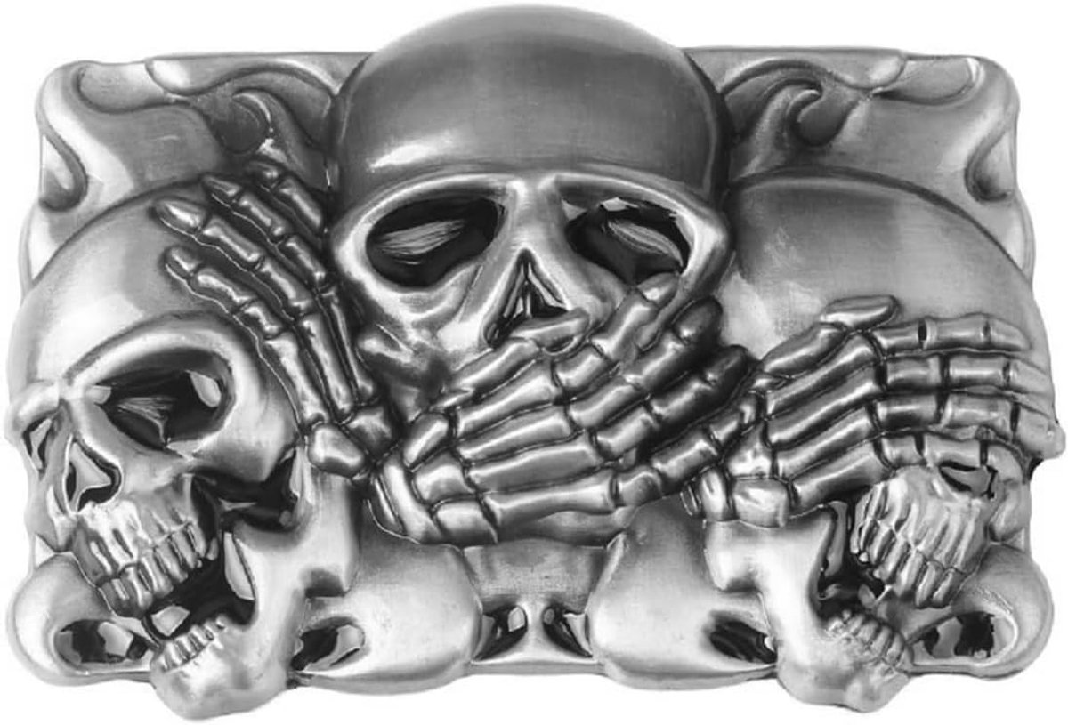Gesp met doodskop van zinklegering, gotische gesp met 3 doodskoppen voor Halloween, bikeraccessoire, gothic stijl, 6,5 x 8,3 cm