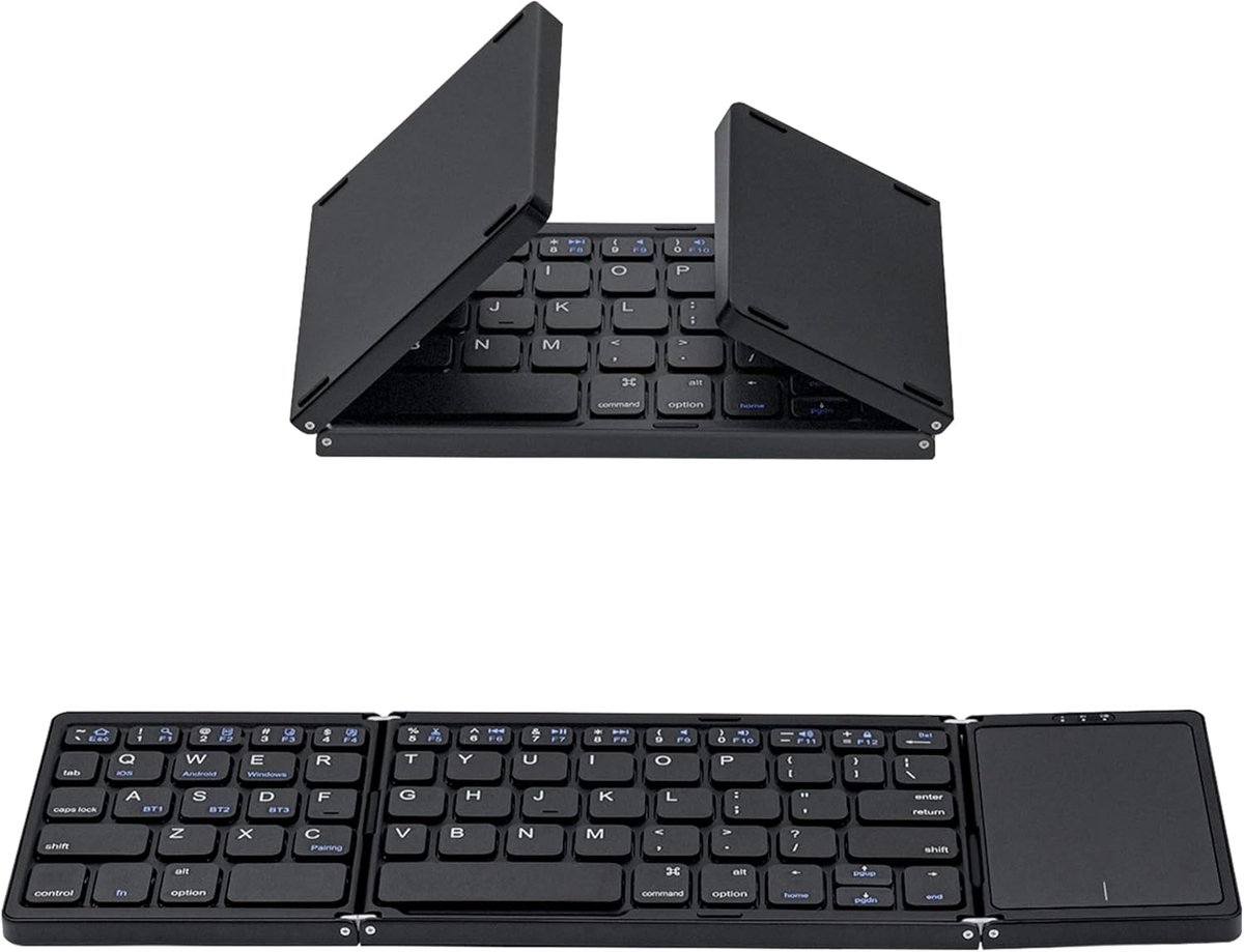 Opvouwbaar draadloos toetsenbord met touchpad voor tablet/mobiele telefoon/pc, draagbaar toetsenbord, draadloos, oplaadbaar, ondersteunt meerdere apparaten/iOS/Android/MacOS/Windows - zwart