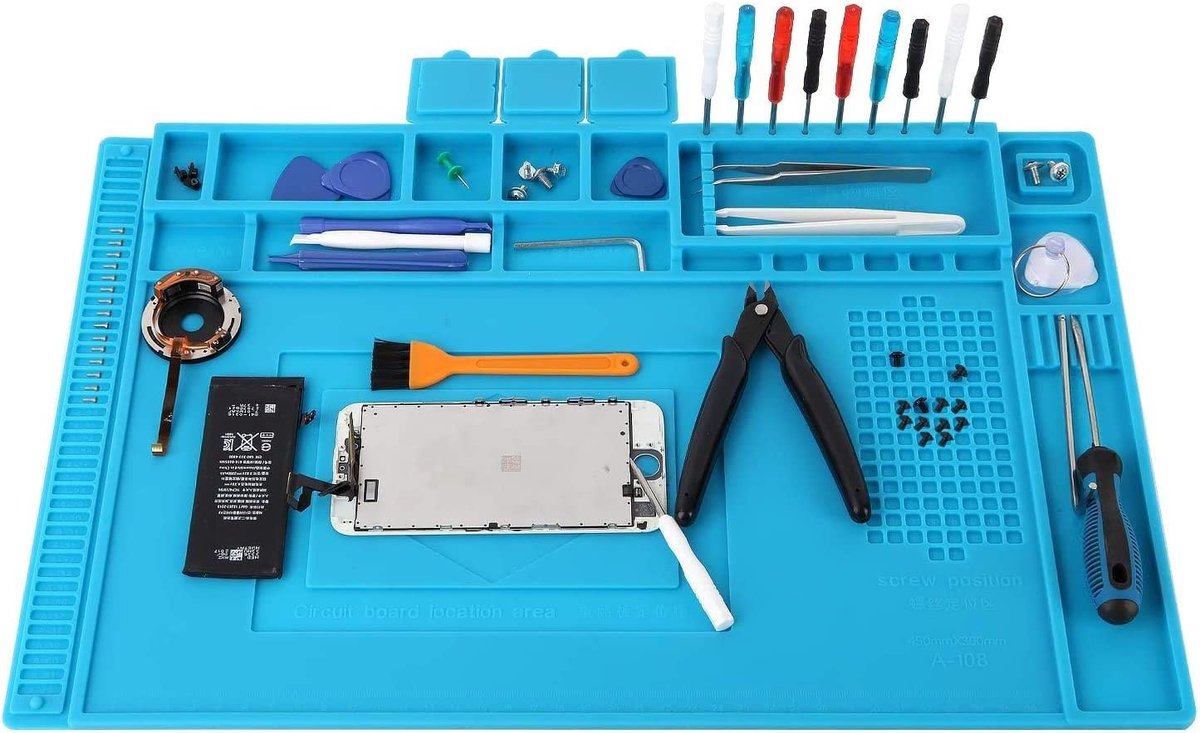 Soldeermat, silicone, 500 graden Celsius, hittebestendig, magnetisch, werkmat, solderingsmat, antistatisch voor soldeerpistolen, hittepistolen, groot 45 x 30 cm