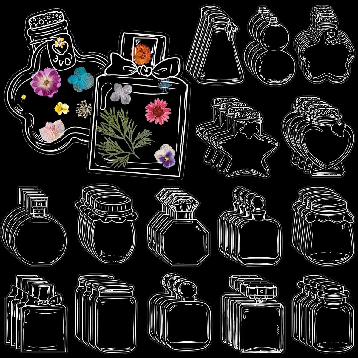Transparante Gedroogde Bloemen Bookmark Stickers Set van 60 Stuks voor DIY Boekenleggers, Creatieve Decoratie en Persoonlijke Cadeaus