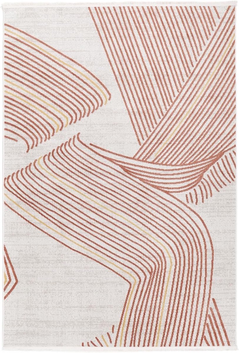 SnelShoppen - Luxueuze Flow Vloerkleed - Rust Rood 200x300 cm - Machine Geknoopt - Polyester met Katoenen Shag - Ideaal voor Woonkamer, Slaapkamer en