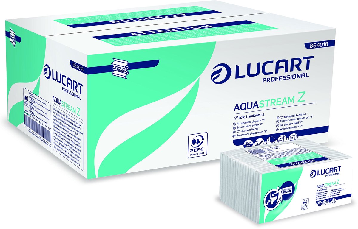 SnelShoppen - Zuivere cellulose Z-vouwhanddoeken, AquaStream Z, 242 stuks, 23x23,5 cm, ideaal voor openbare toiletten en kantoren, 15 pakken