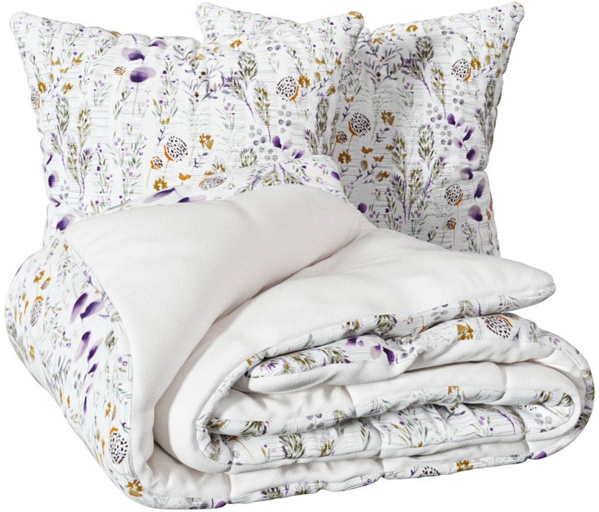 Bedset van polykatoen met gewafeld patroon, bedrukt, FLORAL