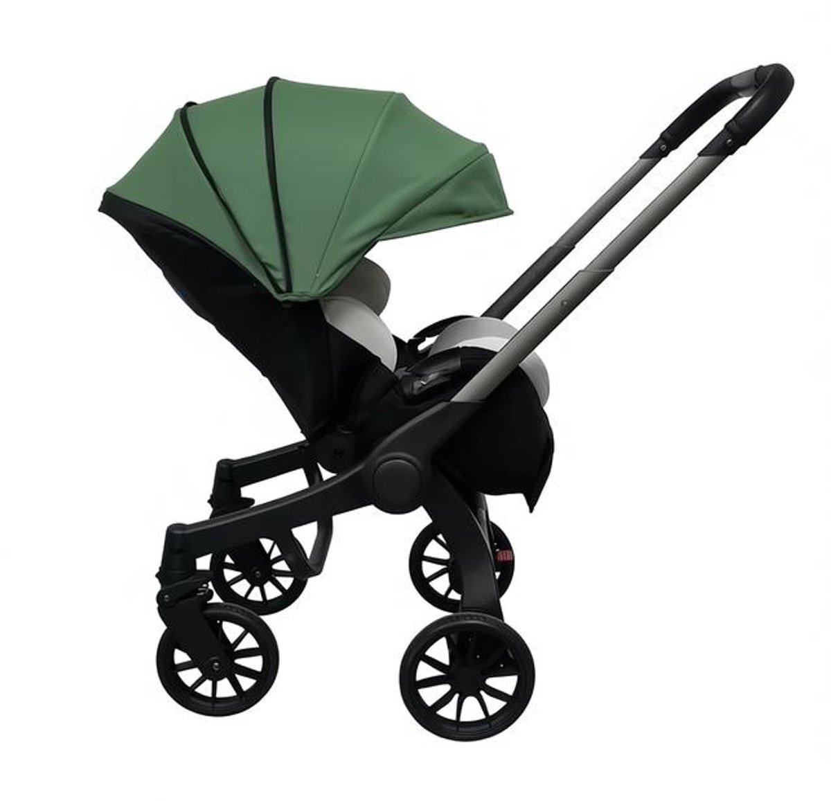 4-in-1 Kinderwagen Met Autostoel en Reiswieg - Opvouwbaar - GROEN.