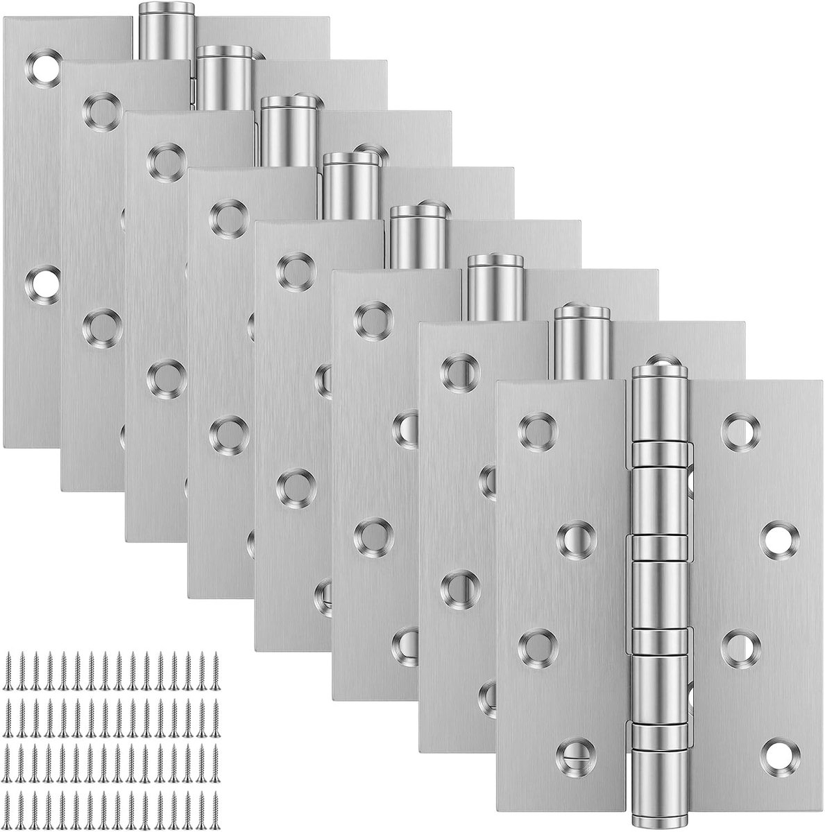 Set van 4 roestvrijstalen scharnieren 100 mm, inklapbare deurscharnieren voor houten deuren, tuinpoort en binnengebruik, inclusief schroeven