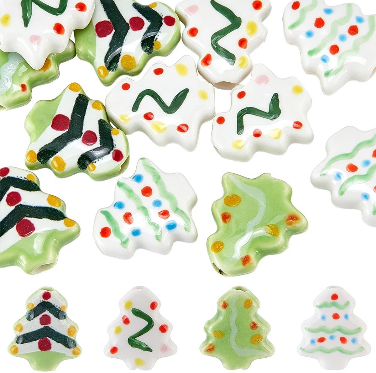Omgoods - Set van 20 Handgemaakte Kerstboomkralen van Porselein