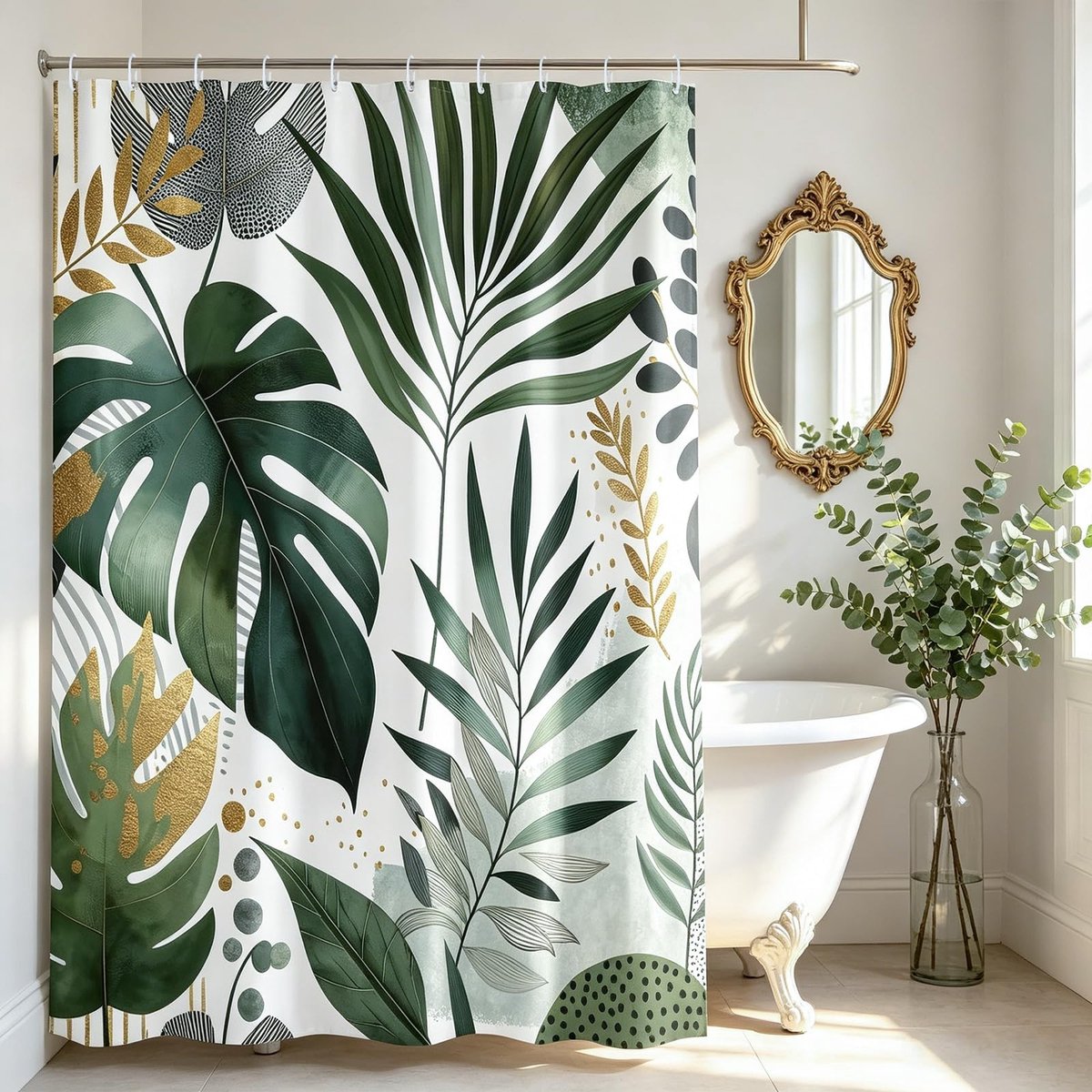 Omgoods - Douchegordijn met Tropische Bladeren - Schimmel- en Waterbestendig 100 x 200 cm