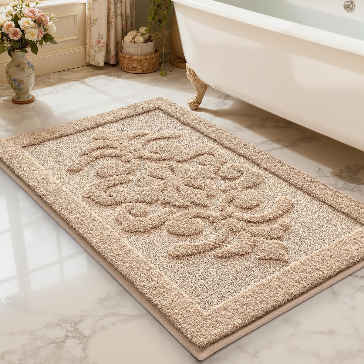 Omgoods - Antislip Badmat Microvezel, Ultra Absorberend en Sneldrogend, Beige, 60 x 90 cm
