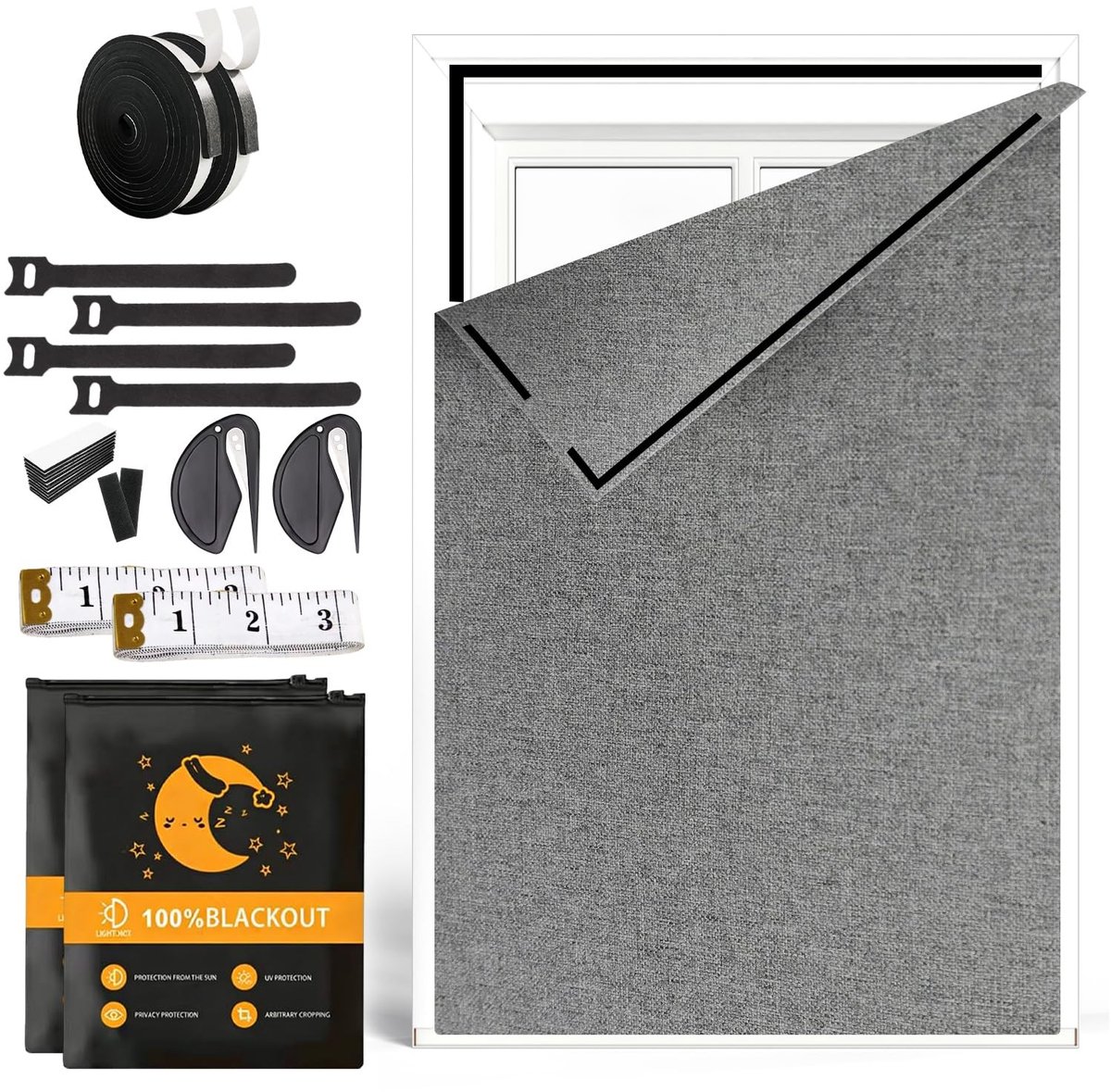 Omgoods - Set van 2 Zwarte Rolgordijnen zonder Boren 150 x 100 cm