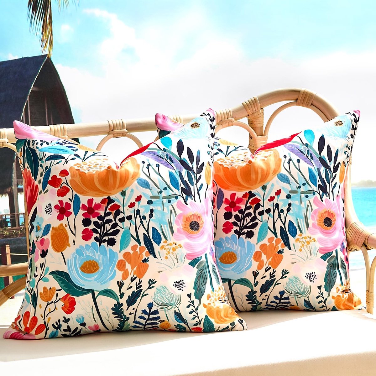 Omgoods - Set van 2 Waterdichte Buiten Kussenhoezen 40 x 40 cm met Bloemenprint