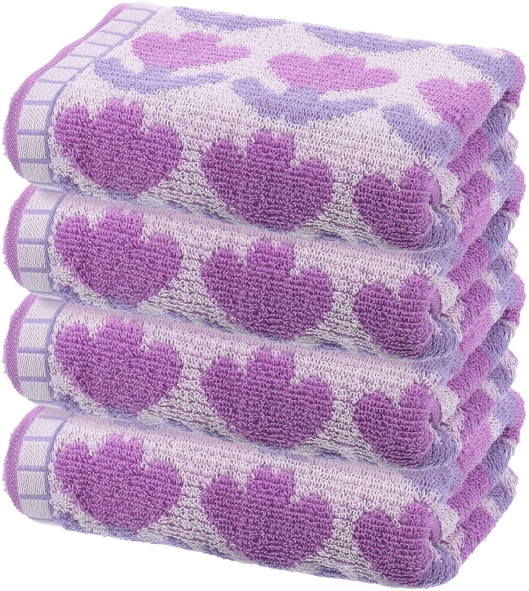 Omgoods - Katoenen Badhanddoeken Set van 4 - Zacht en Absorberend Lila 33x74cm met Tulpenpatroon