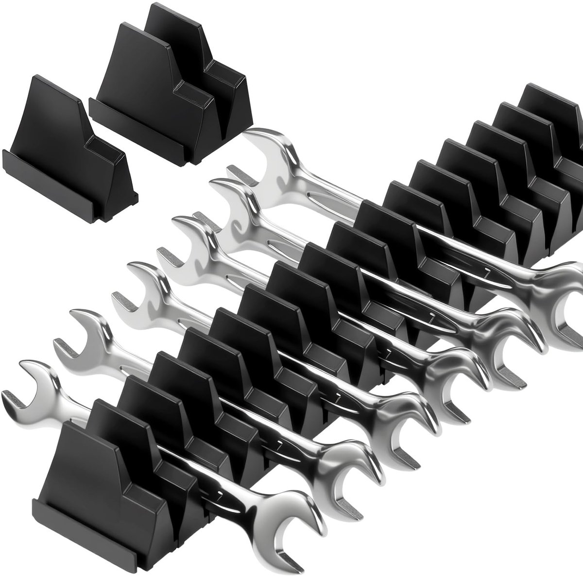 Omgoods- Moersleutelorganizer met magneetstrip - Gereedschapshouder voor 48 sleutels - Set van 20 stuks - Corrosiebestendig - Zwart - Ideaal voor vochtige omgevingen