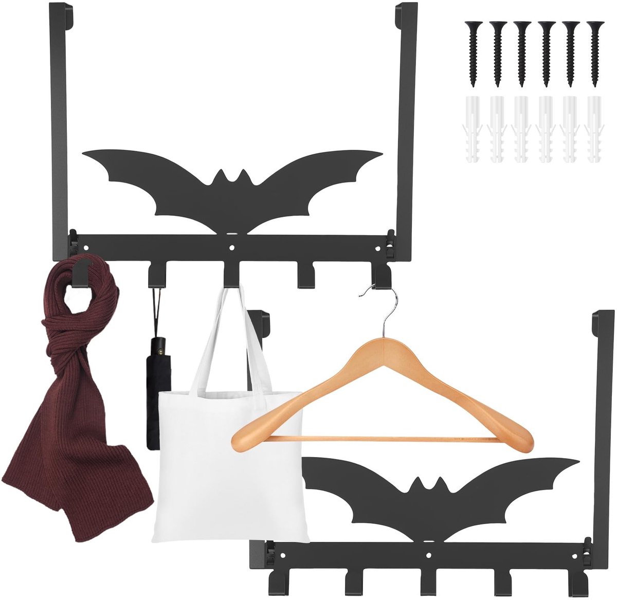 Omgoods - Over-de-Deur Haken Set - Metaal - Vleermuis/Spinnenweb Stijl - Zwart - 2 Stuks