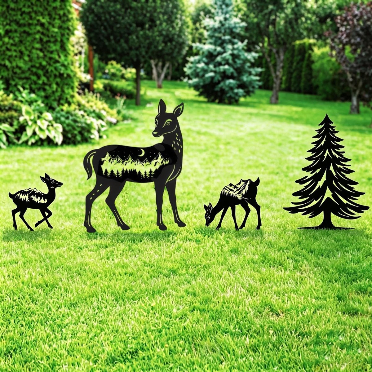 Omgoods - Set van 2 Metalen Olifant Tuinpaaltjes voor Buiten