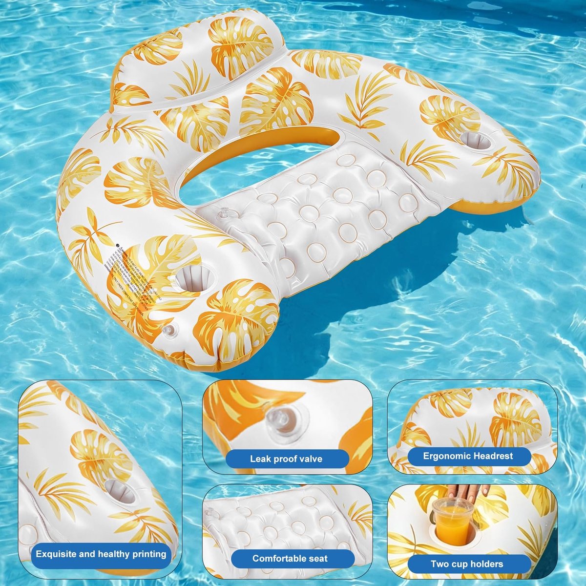 Omgoods - Opblaasbare Zwemmattress met Rugleuning en Drinkhouders