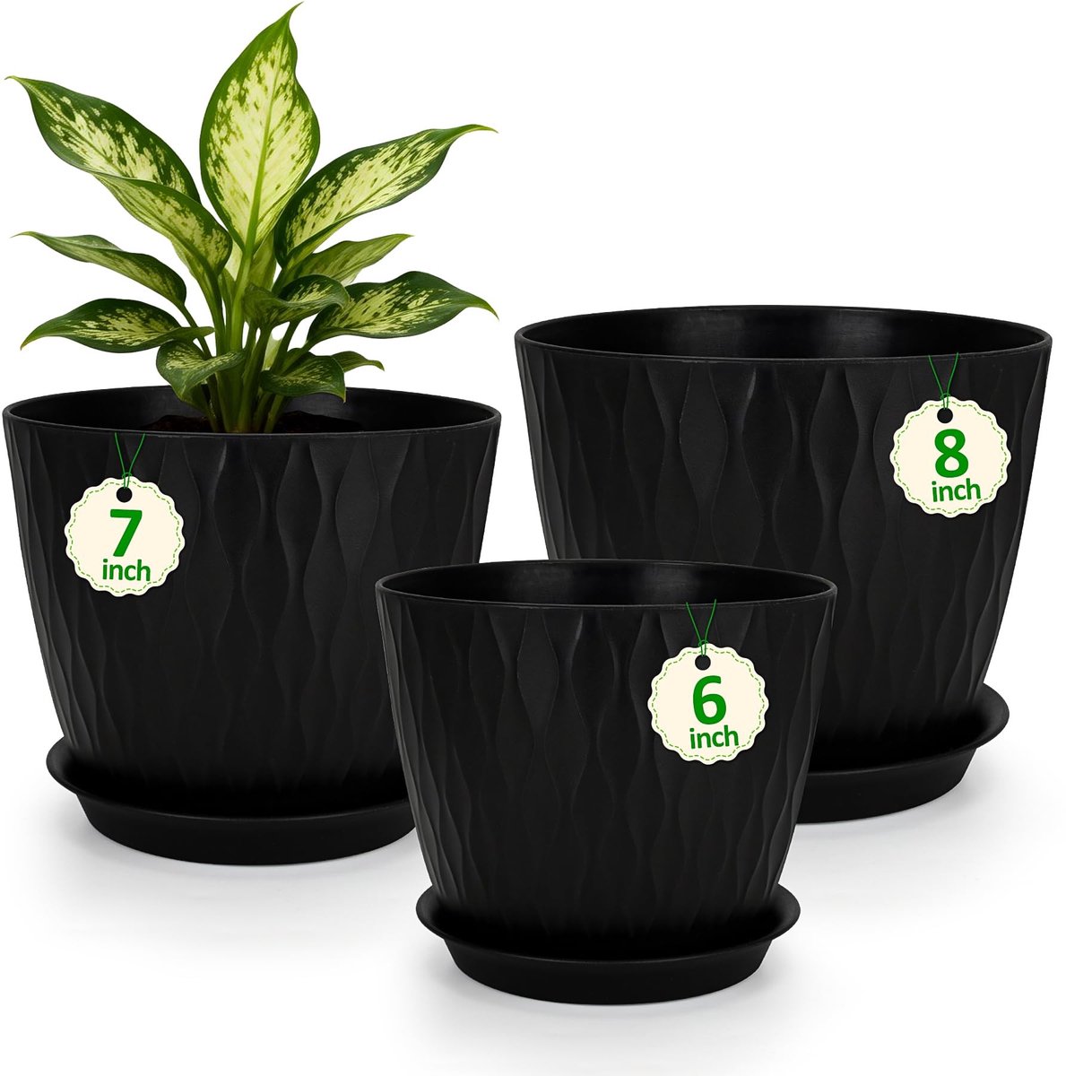 Omgoods - Plastic Plant Pot - Decoratieve Potten met Drainagegaten voor Binnen en Buiten