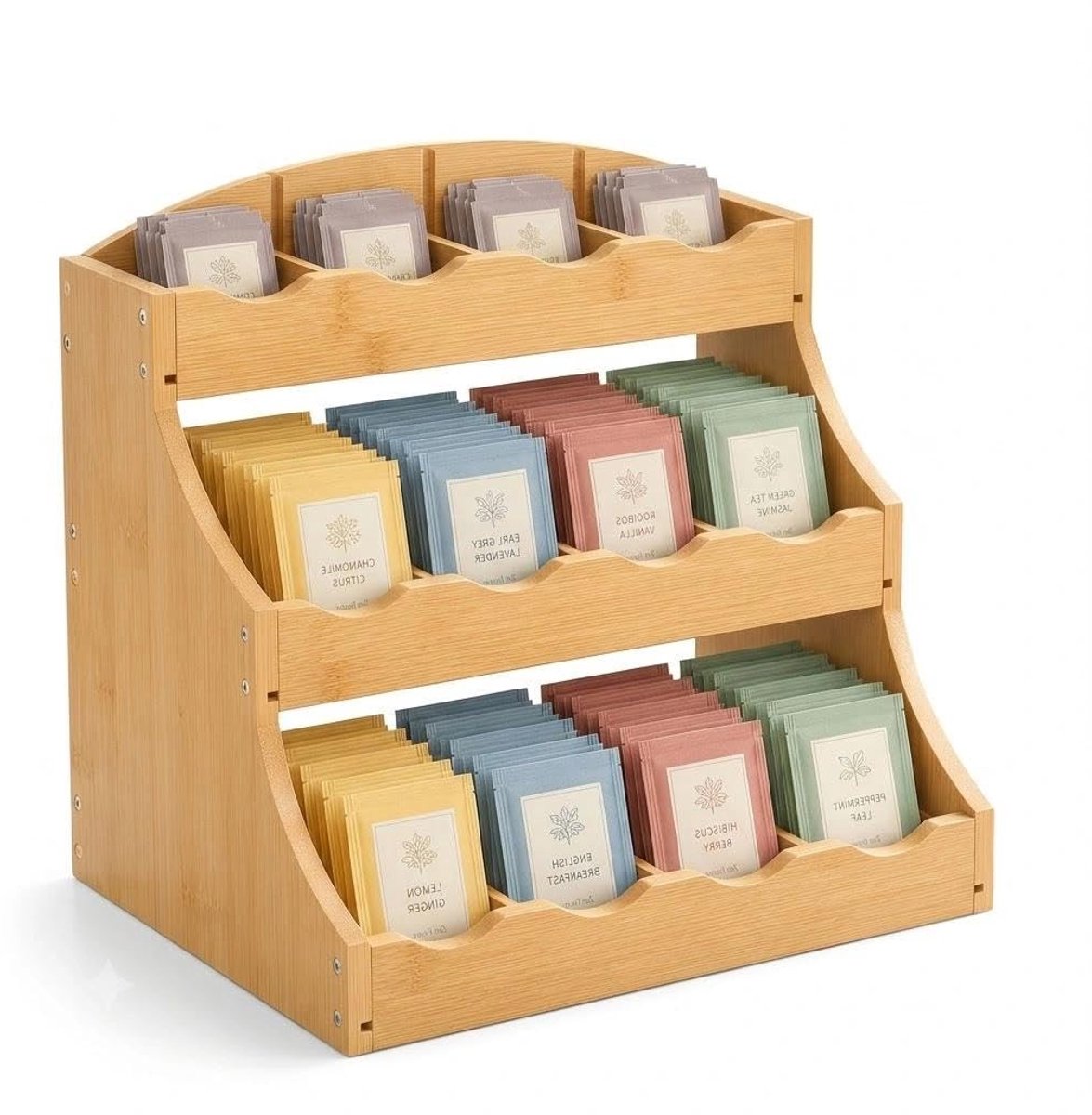 Omgoods - Bamboo Tea Storage Rack - Thee Organizer met 12 Compartimenten voor Keuken en Kantoor