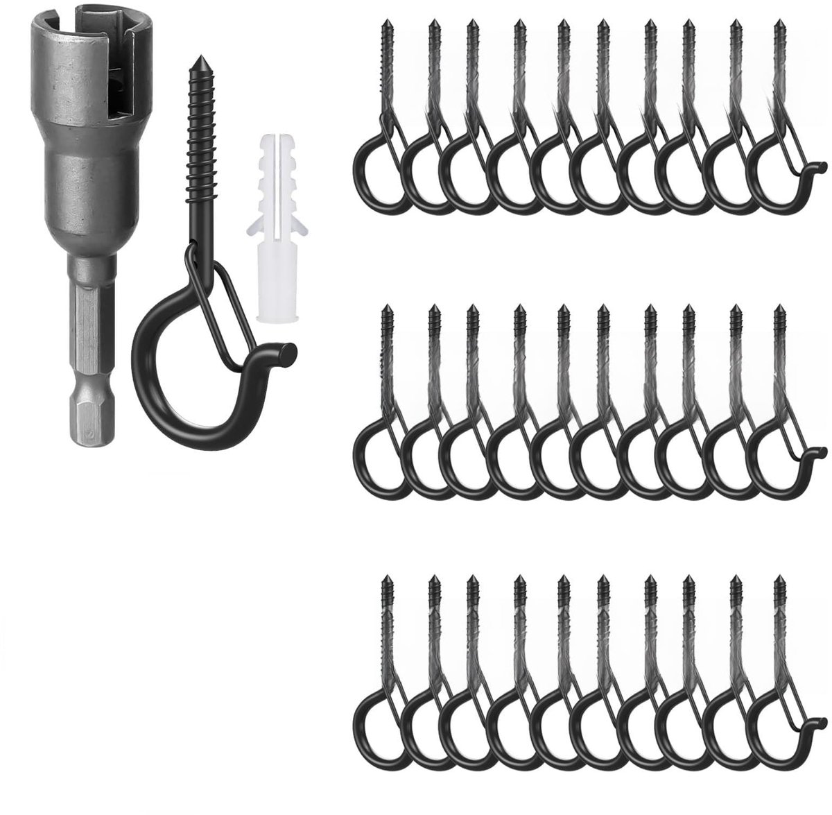 Omgoods - Set van 30 Schroefhaken met Sluitmechanisme voor Wandmontage