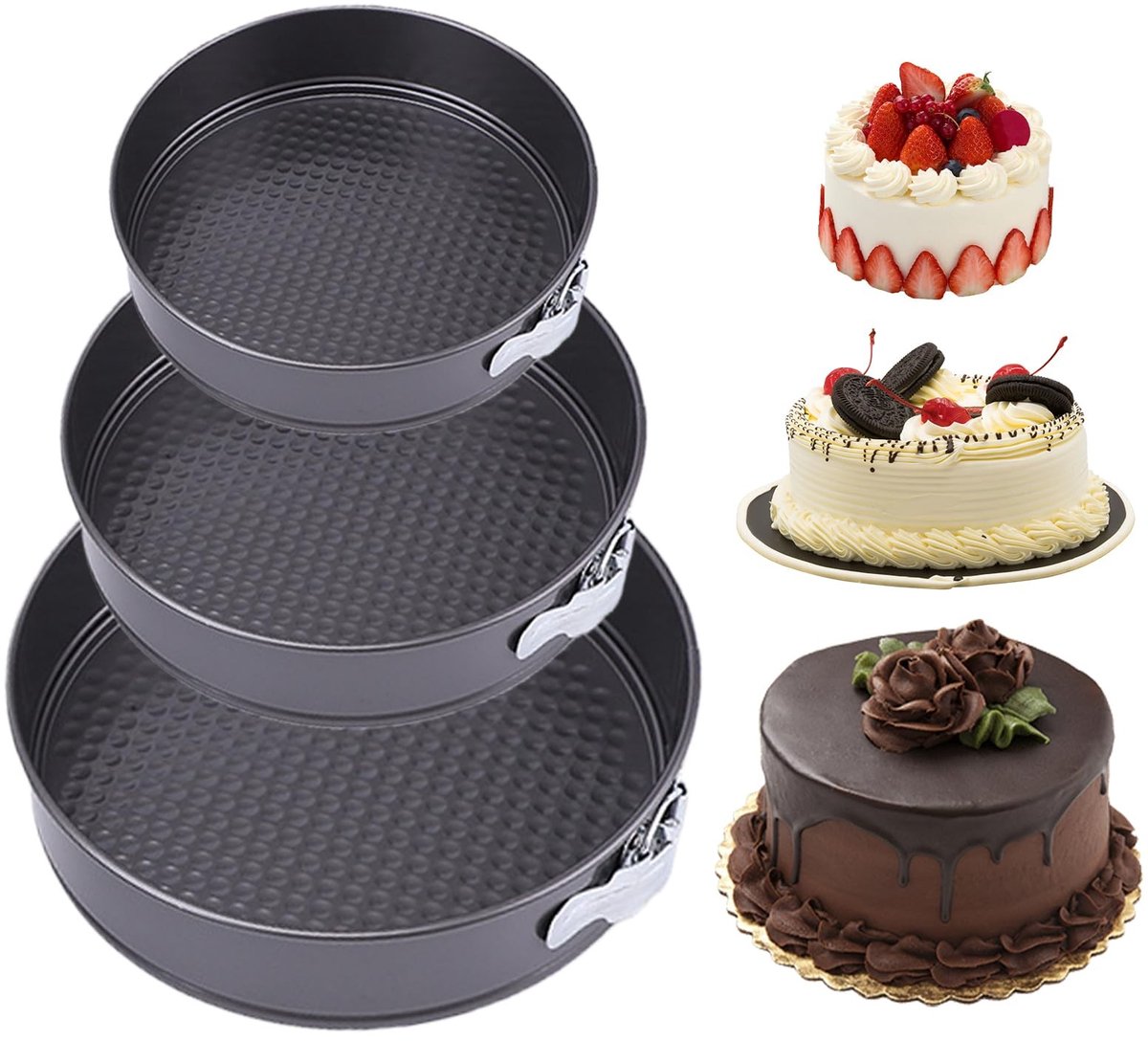Omgoods - Set van 3 Springvorm Cake Mallen - Niet-Plakkerige Bakvormen voor Taarten