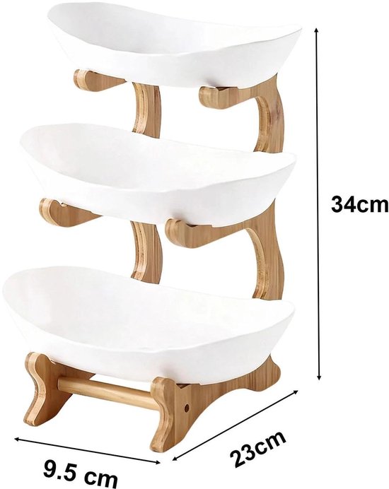 Omgoods - 3-laags Fruitstandaard met Houten Onderstel voor Snacks en Groenten — afbeelding 5