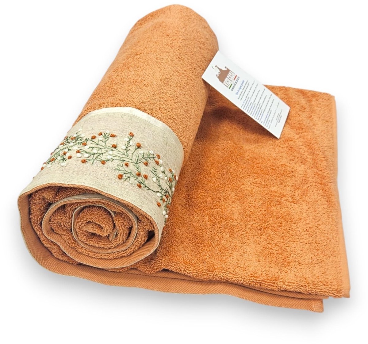 Omgoods - Groot Badlaken 100x150 cm - 100% Katoen - OEKO-TEX Gecertificeerd - Oranje Bloemenpatroon