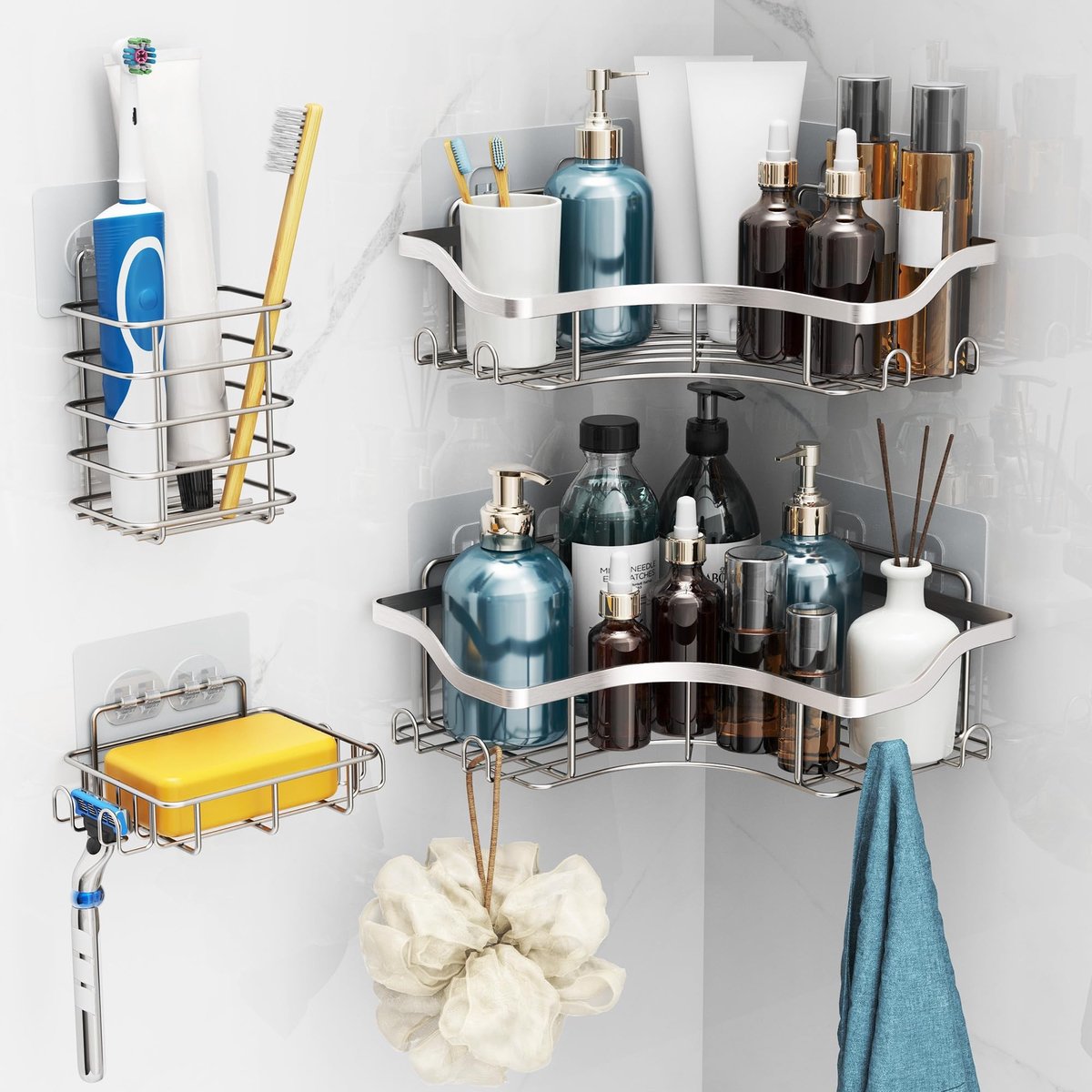 Omgoods - Roestvrij Stalen Douche Caddy Hoek met Zeephouder