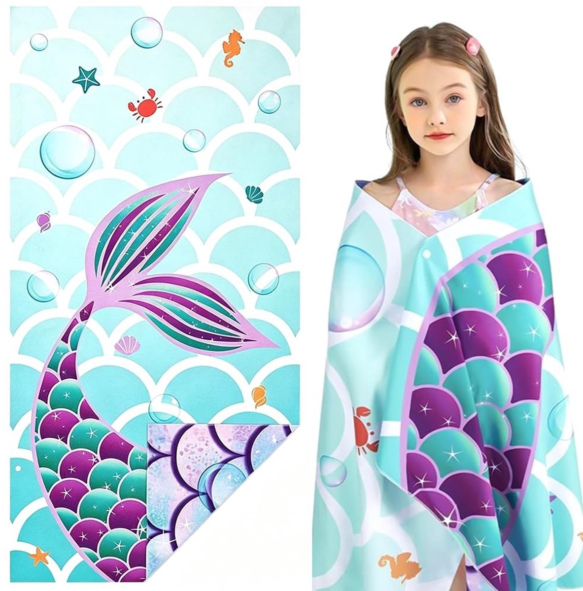 Omgoods - Zeemeermin Strandhanddoek 75 x 150 cm voor Kinderen