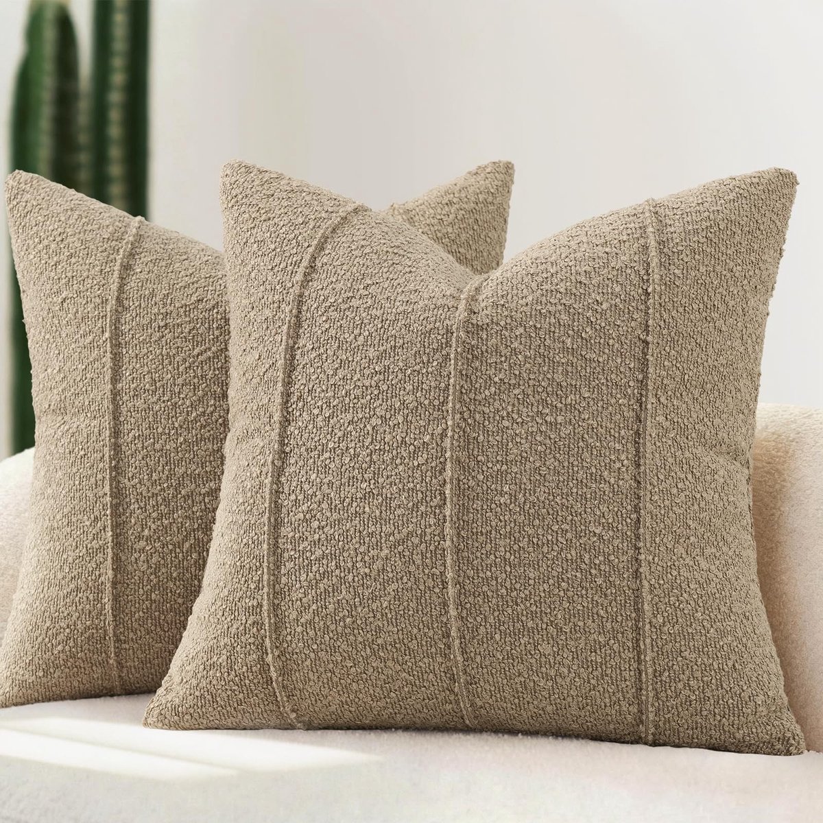 Omgoods - Bouclé Kussenhoes Set van 2 40 x 40 cm Bruin