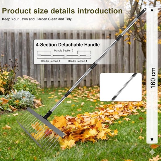 Omgoods - Verstelbare Bladhark voor de tuin - Ergonomische telescoopsteel — afbeelding 5