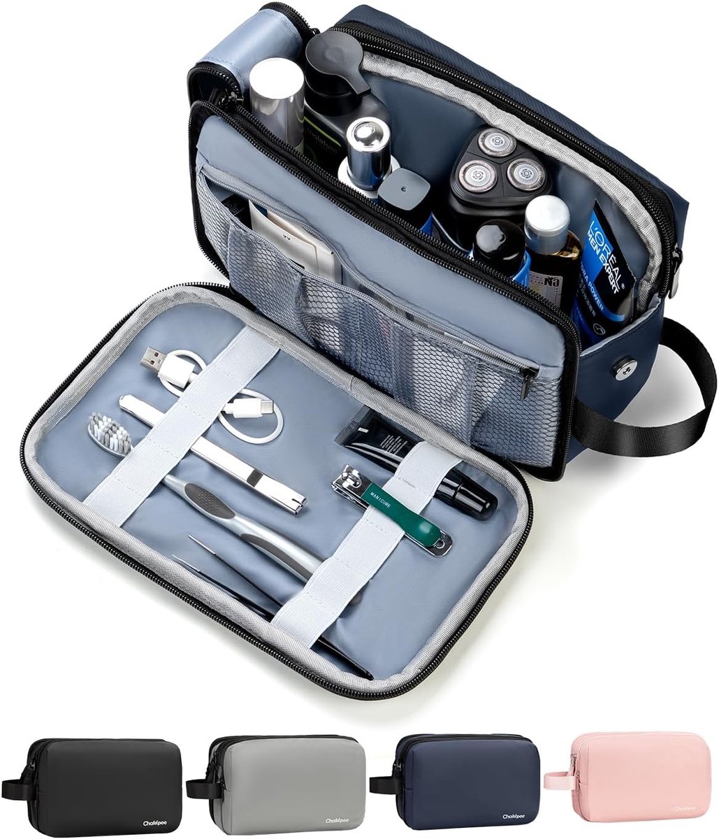 Toilettas Heren - Waterdichte Reisorganizer met Dubbele Ritsen - Compact voor Badkameraccessoires - Blauw