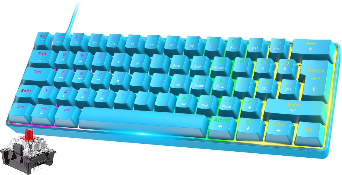 SnelShoppen - Mini 60% RGB Gaming Toetsenbord - Red Switch Mechanische Toetsenbord met Compact 62 Toetsen, 18 RGB LED Chroma Verlichting, UK Indeling,