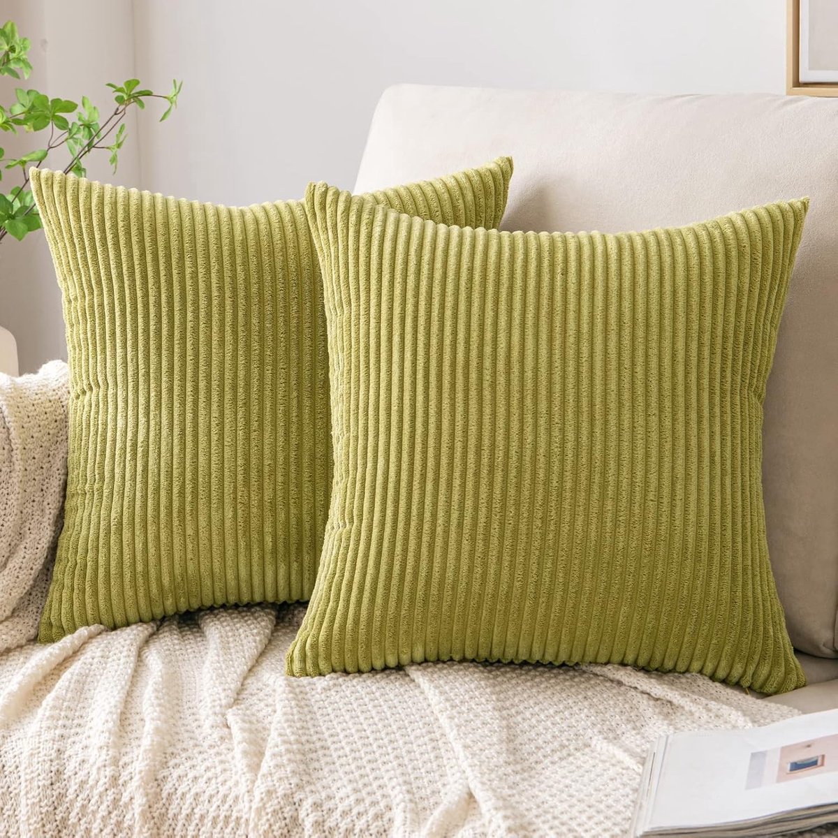 Decoratieve Corduroy Kussenhoes 50 x 50 cm in Grasgroen voor Sofa en Stoel, Zachte Throw Pillow Case voor Thuis en Slaapkamer