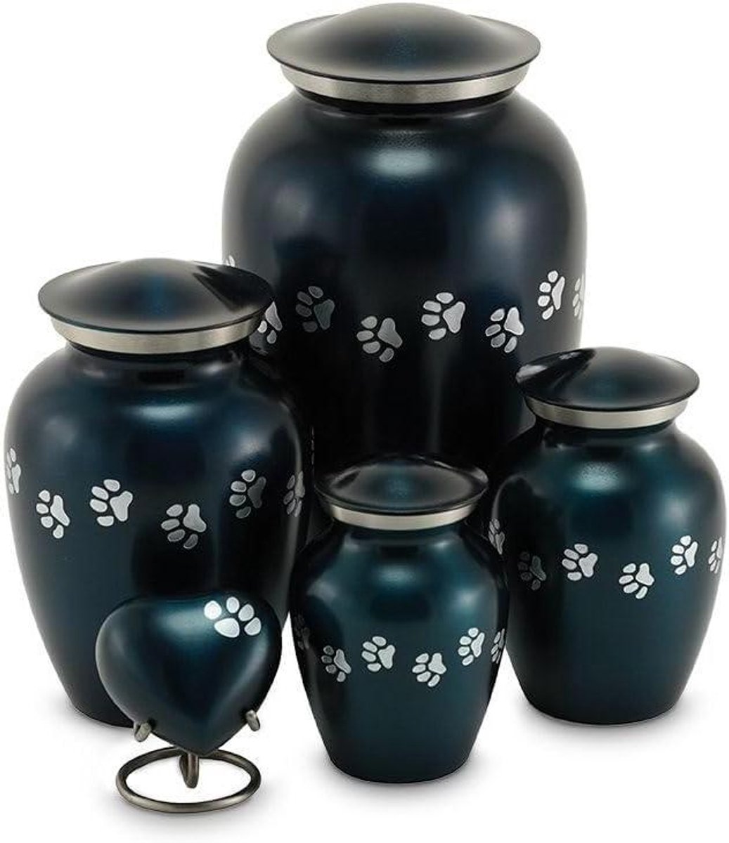 Dierenurn Hart - Gedenkurn Huisdier - Herinnering Bewaren - Met Pootafdruk - 7.4 x 6.9 x 4.0 cm - Blauw