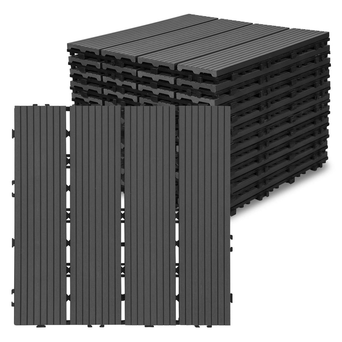 WPC Tegels - Kliktegels Balkonvloer - Terras Aanleggen - Weerbestendig Composiet - 44 stuks 4 m² - Antraciet