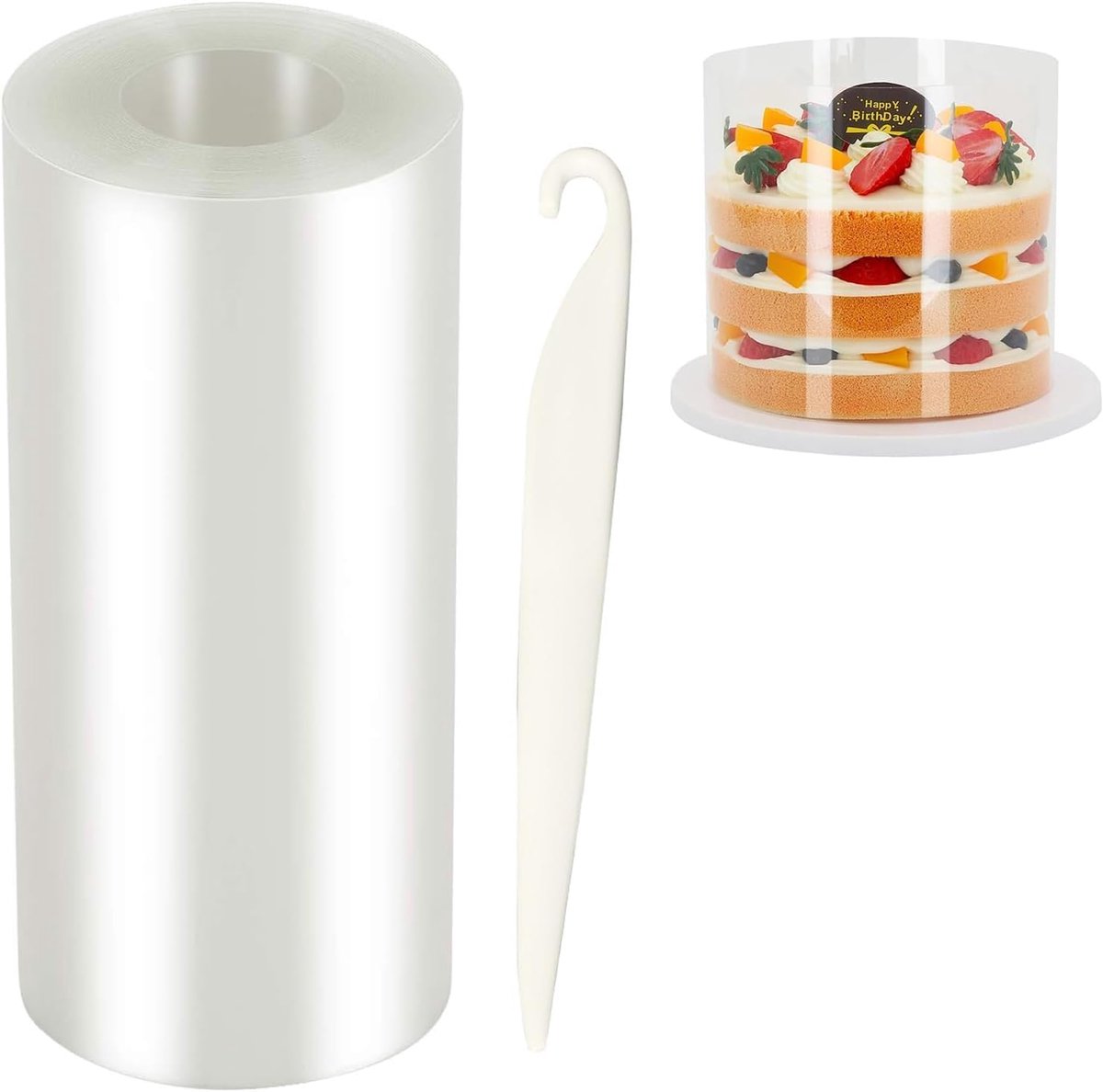 Taartrandfolie, acetaatfolie 20 cm x 5 m, harde taartfolie, transparante acetaatrol, voor taartdecoratie