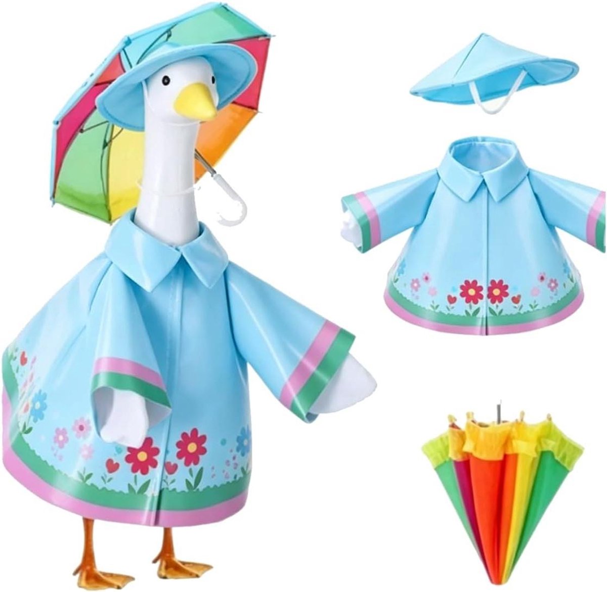 Regenjas Set Gans - Ganzenkleding Accessoires - Tuindecoratie Opvrolijken - Waterdicht PU Materiaal - Past 58 cm Gans - Blauw