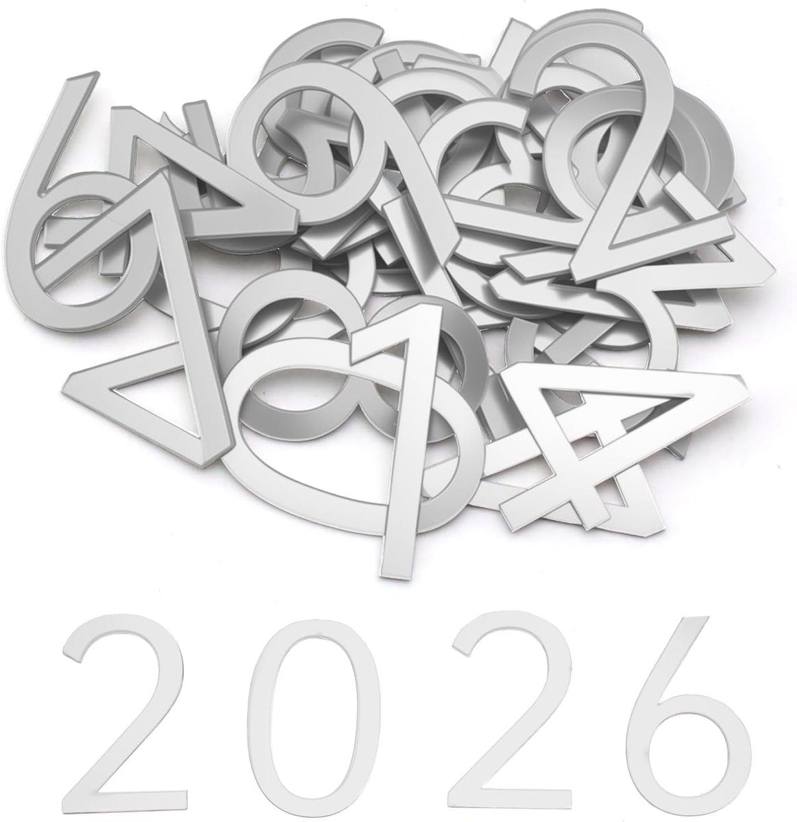 40 stuks kleefcijfers, weerbestendig, 50 mm, 0-9 huisnummerstickers, acryl brievenbusnummers voor buiten, zilveren cijferstickers, 2 mm dik, voor thuis, hotel, appartement