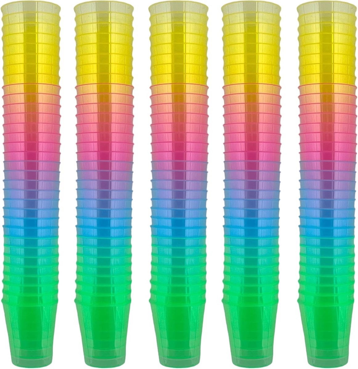Shotglazen van kunststof, Robuuste borrelglaasjes. Jello shots, desserts, feest, bruiloft, verjaardag. Vaatwasserbestendig, herbruikbaar. 29 ml (regenboog, 160 stuks)