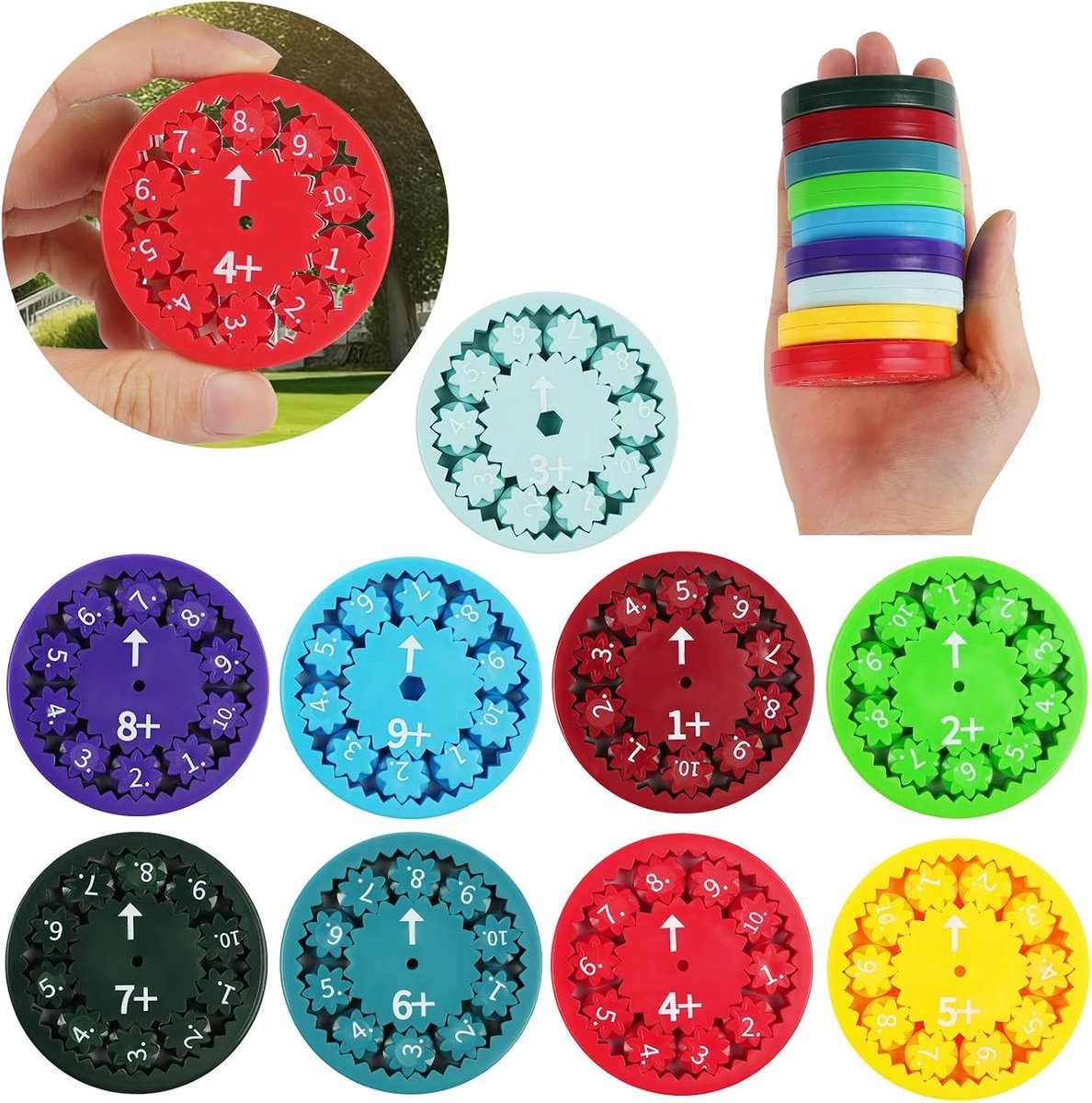Math Fidget-Spinners, 9 Stuks Wiskundige Feiten Fidget-Spinners, Sensorische Fidgetspinners, Leer- en Onderwijsspeelgoed voor Kinderen (Optellen en )
