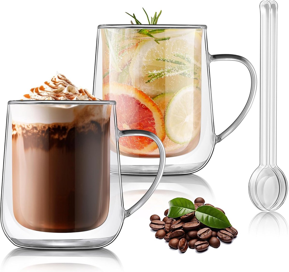 400 ml doorzichtige dubbelwandige glazen koffie latte cappuccino macchiato theemokken, geïsoleerde thermische glazen voor warme en koude dranken, 2 lagen drinkbekers voor glühwein, bier