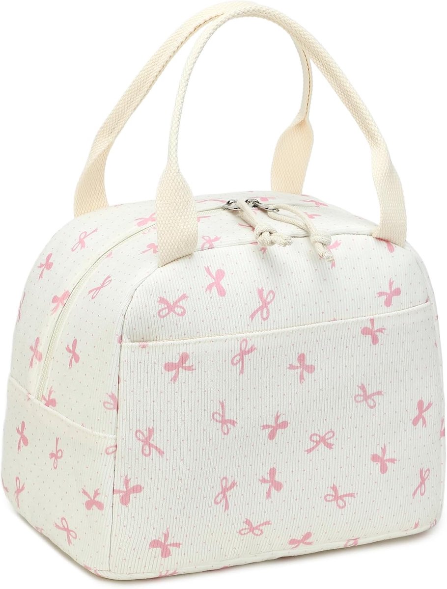 geïsoleerde lunchbox vrouwen herbruikbare lunchtas koordmaaltijd draagtas handtassen lekdichte thermische koeler maaltijdbox grote capaciteit (Roze vlinderknoop6)