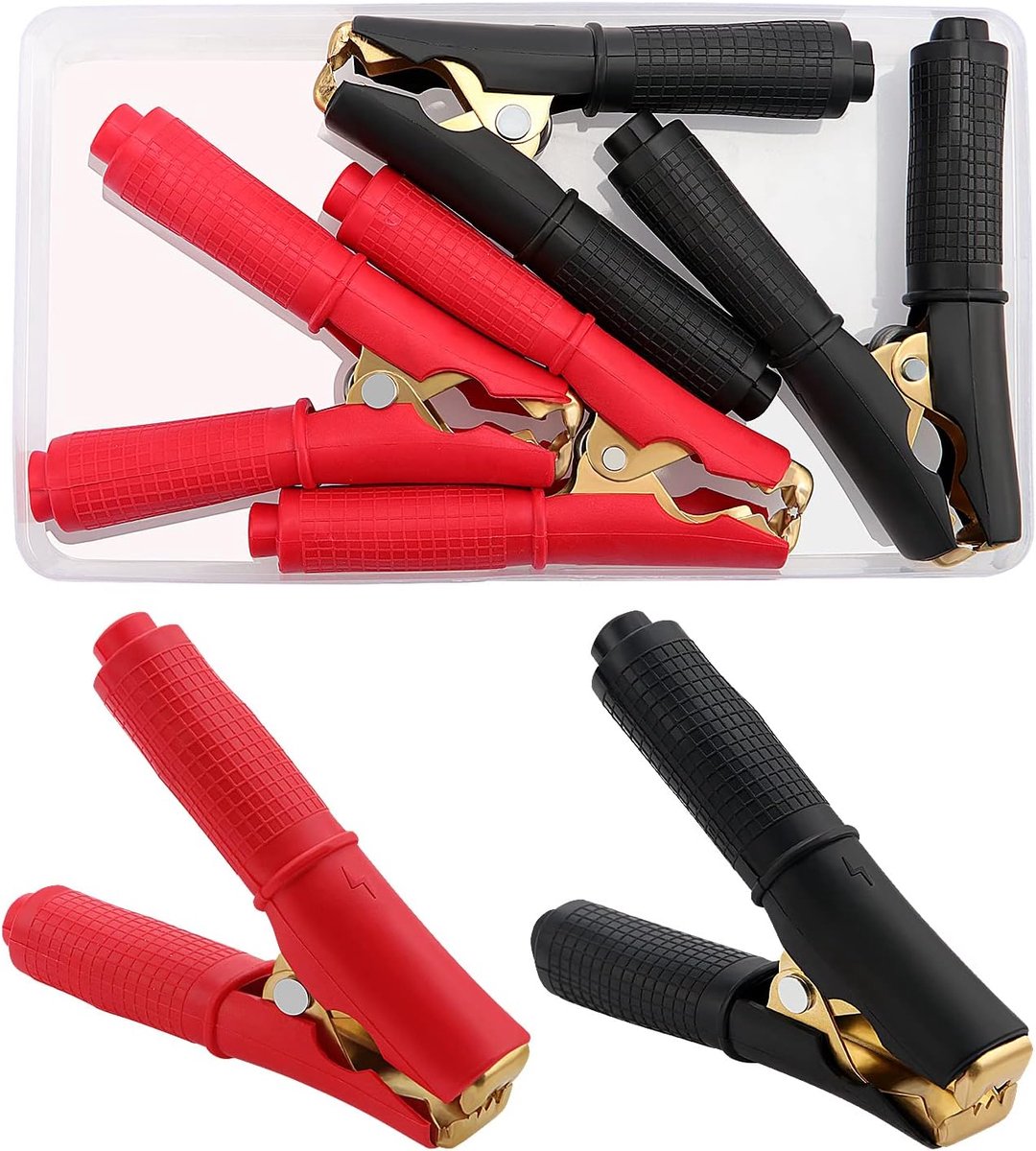 4 Stuks 100A Jump Lead Clamps, Op zwaar werk berekend Zuiver Koperen krokodillenklemmen, De Klemmen van de autobatterij Alligator, voor Auto (90mm, Rood + Zwart)